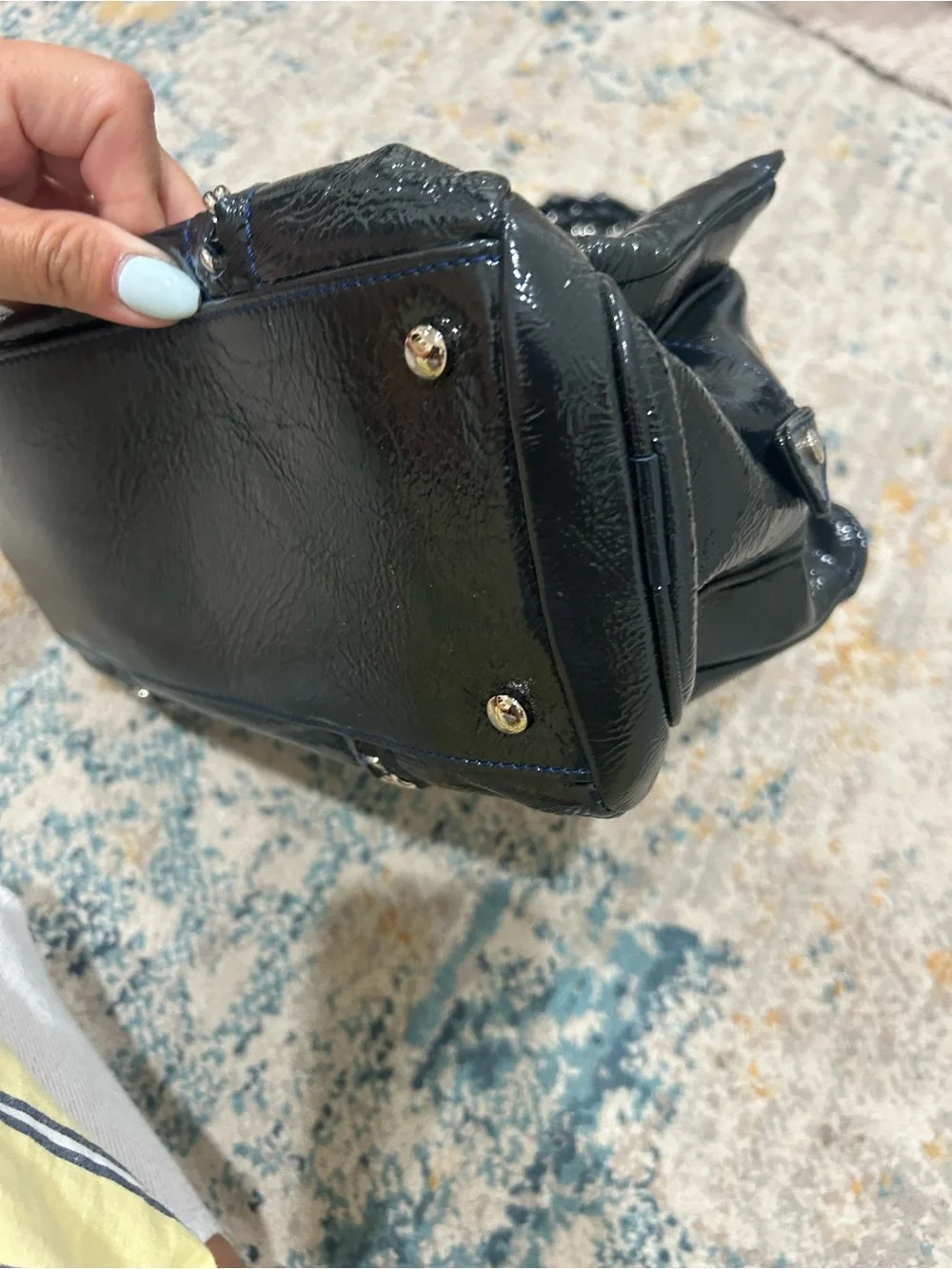 CHANEL Black Quilted Patent Leather Chain Shoulder Bag